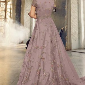 Thread Work Mauve Pink Anarkali Suit In Net For Bridesmaid