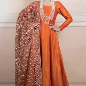 Orange Silk Embroidered Wedding Anarkali Suit
