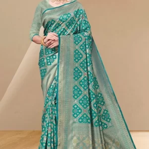 Banarasi Silk Saree In Persian Green Colour For Wedding