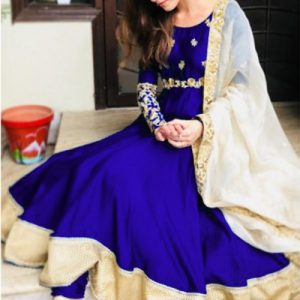 Royal Blue Taffeta Silk Anarkali Suit With Zari Work