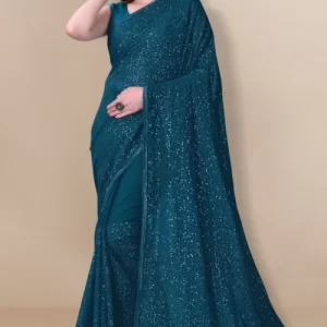 Teal Blue Embroidered Party Wear Georgette Saree